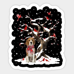 Beagle Scarf Cardinal Snow Christmas Sticker